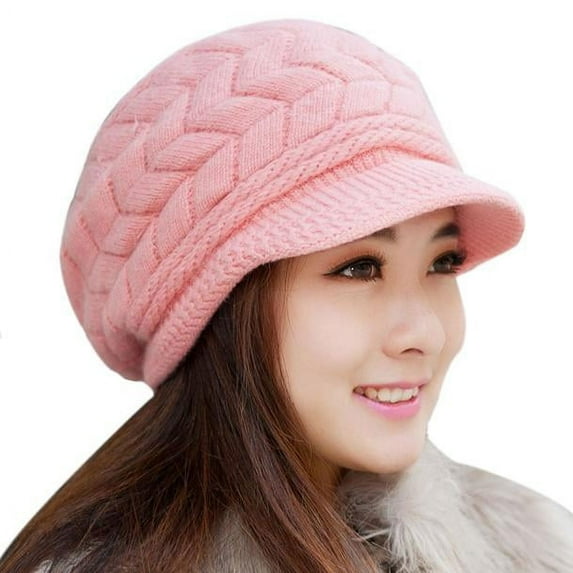 Alitao Visor Hats Beach Hats Winter Rabbit Cap Hats PK Women Hat Skullies Fashion Knitted Baseball Caps Running Hat Hats for Women Pink One Size