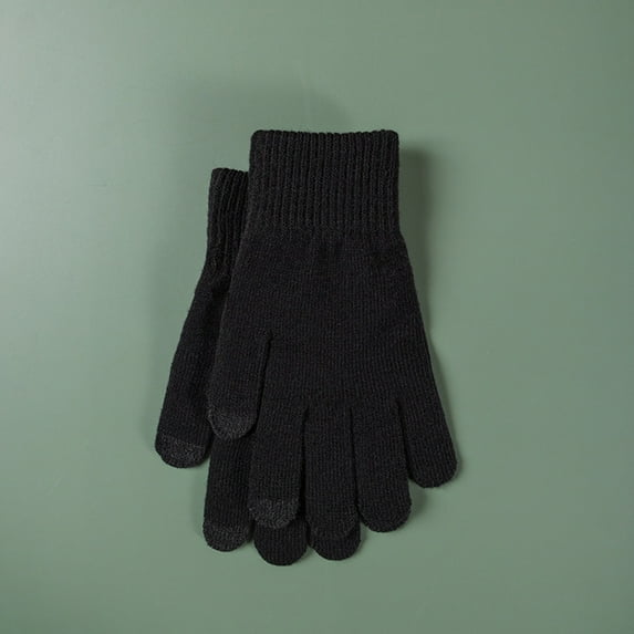 Alitao Winter Gloves Cotton Gloves Winter Knitted Solid Color Wool Thickened Brushed Five Finger Finger Cycling Warm Gloves Cycling Gloves Black One Size