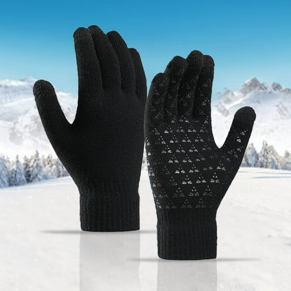 Alitao Winter Gloves Snow Gloves Winter Upgraded Touch-Screen Anti-Slip Gloves Elastic Cuff Thermal Soft Knit Lining Gloves For Men Women Compression Gloves Black One Size