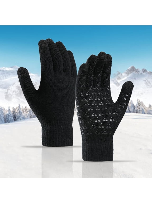 Winter Gloves Snow Gloves Winter Upgraded Touch-Screen Anti-Slip Gloves Elastic Cuff Thermal Soft Knit Lining Gloves For Men Women Compression Gloves Black One Size
