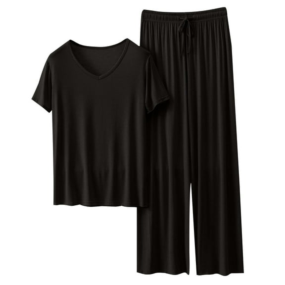 Alitao Womens Pajama Sets Bamboo Pajamas for Women Lounge Sets Round Neck Set Of Thin Of Pajamas Women Casual Large Size Two Piece SetPj Sets Two Piece Sets for Women Black L