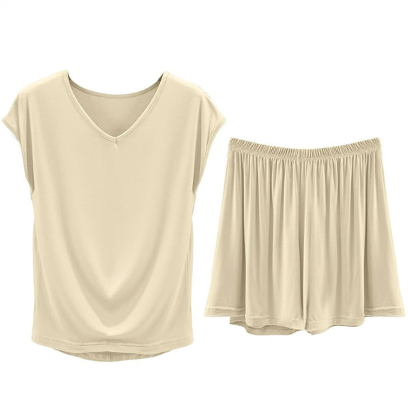 Alitao Womens Pajama Sets Bamboo Pajamas for Women Lounge Sets Summer Loungewear Set Tank Top And Shorts Trouser Suit Short Sweatsuit OutfitsPj Sets Matching Sets Women Clothing Beige L
