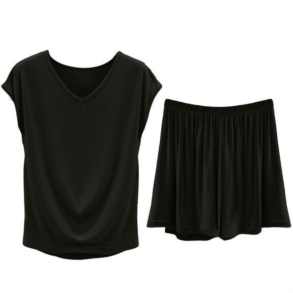 Alitao Womens Pajama Sets Bamboo Pajamas for Women Lounge Sets Summer Loungewear Set Tank Top And Shorts Trouser Suit Short Sweatsuit OutfitsPj Sets Matching Sets Women Clothing Black L