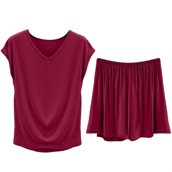 Alitao Womens Pajama Sets Bamboo Pajamas for Women Lounge Sets Summer Loungewear Set Tank Top And Shorts Trouser Suit Short Sweatsuit OutfitsPj Sets Matching Sets Women Clothing Red XL