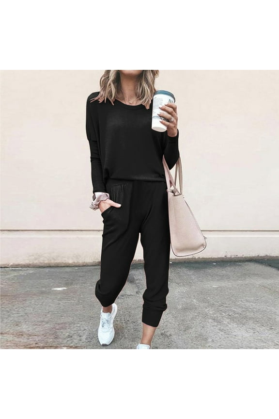 Womens Pajama Sets Lounge Sets Women's Home Two Piece Long Sleeve Blouse Long Pants Pajamas Casual Sets Cotton Pajamas Two Piece Sets Black L