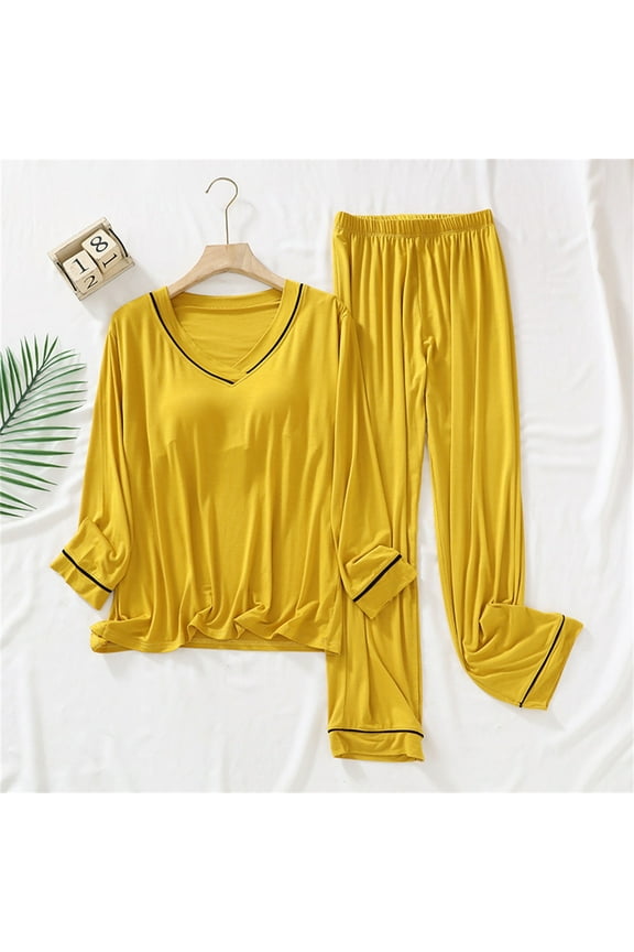 Womens Pajama Sets Lounge Sets Women's Petite Pajama Set Petite Length Tunic Top Wide Leg Pants Matching Pajamas Women'S Sleepwear Yellow L