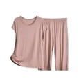 thumbnail image 1 of Alitao Womens Pajama Sets Lounge Sets Womens Capri Pajama Sets Summer Short Sleeve Top With Capri Pants Soft 2 Pajamas Matching Pajamas Women'S Sleepwear Khaki 3XL, 1 of 6