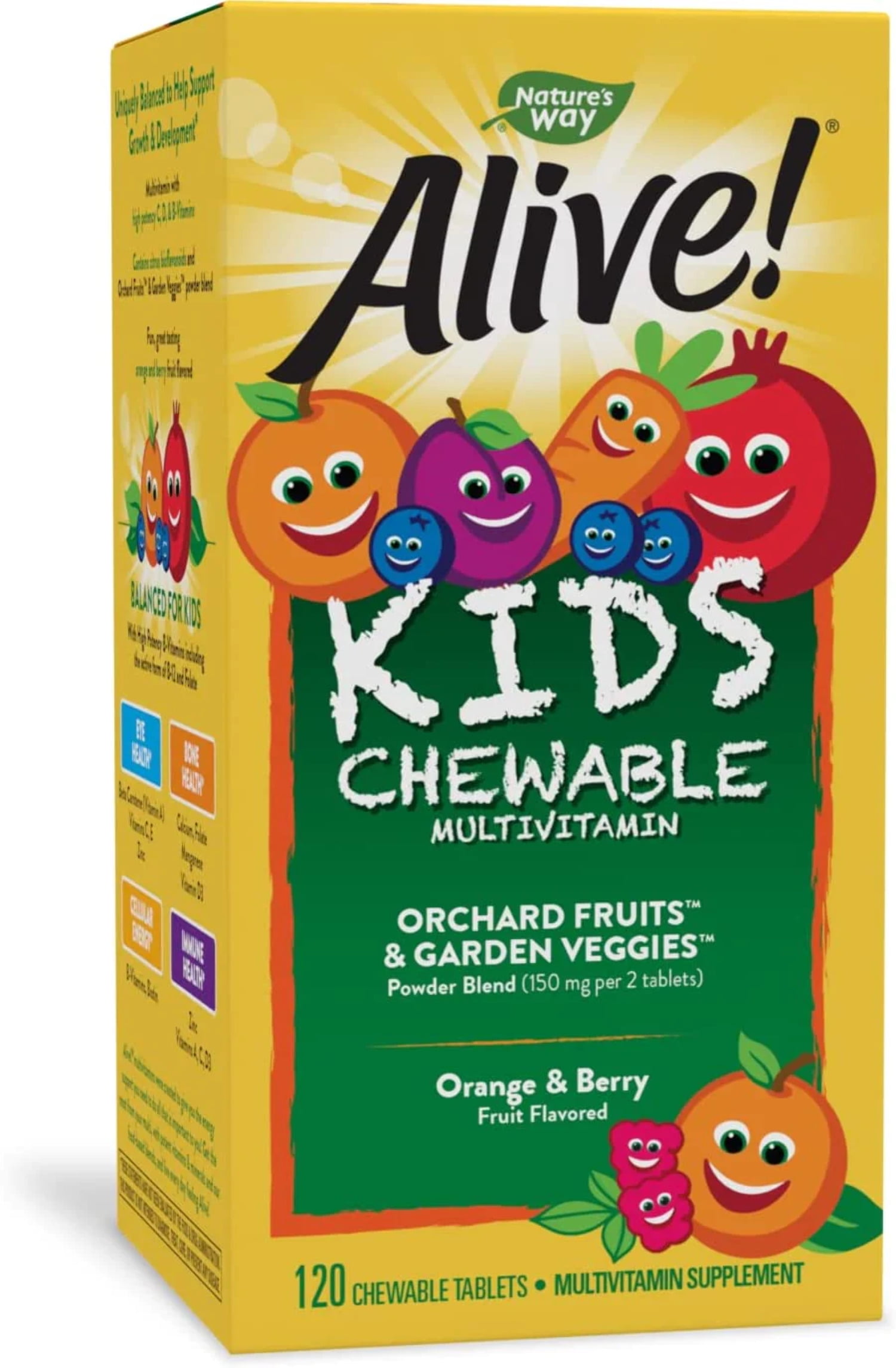 Alive! Kids Chewable Multivitamin, Gluten Free, 120 Chewable Tablets