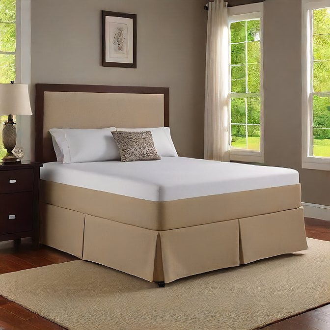 Alive Pixels Bed Skirt Beige Solid 100% Cotton 1-Piece 8" Inch 800TC (Full, Beige)