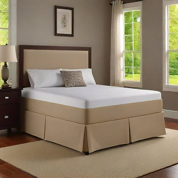 Alive Pixels Bed Skirt Beige Solid 100% Cotton 1-Piece 9" Inch 800TC (Olympic Queen, Beige)