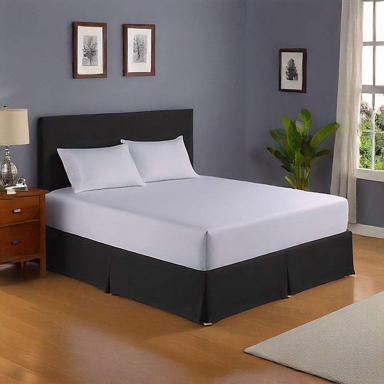Alive Pixels Bed Skirt Black Solid 100% Cotton 1-Piece 8" Inch 800TC (King, Black)