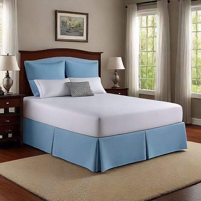 Alive Pixels Bed Skirt Blue Solid 100% Cotton 1-Piece 8" Inch 800TC (Twin, Blue)