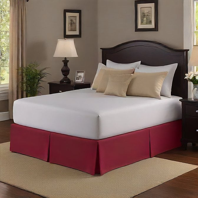 Alive Pixels Bed Skirt Burgundy Solid 100% Cotton Split Corner 1Pc 21" inch Drop 800TC (Twin-XL, Burgundy)