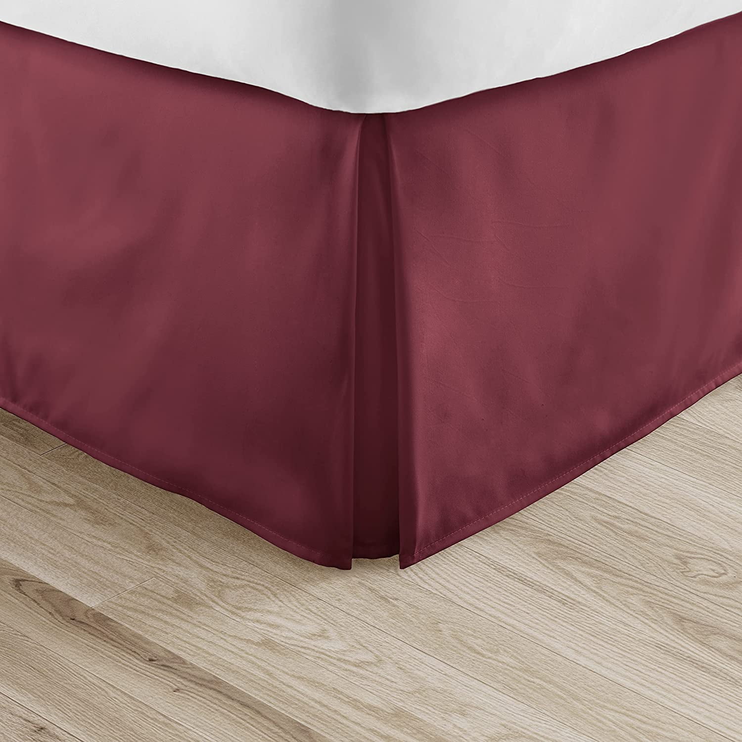 Alive Pixels Bed Skirt Burgundy Solid 100 Percent Cotton Split Corner Pleated 1-Pc Bed Skirt with 21 Inch Drop 300TC (Queen, Burgundy)