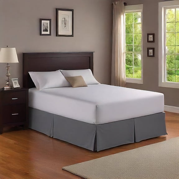 Alive Pixels Bed Skirt Dark Grey Solid 100% Cotton 1-Piece 12" Inch 800TC (King, Dark Grey)