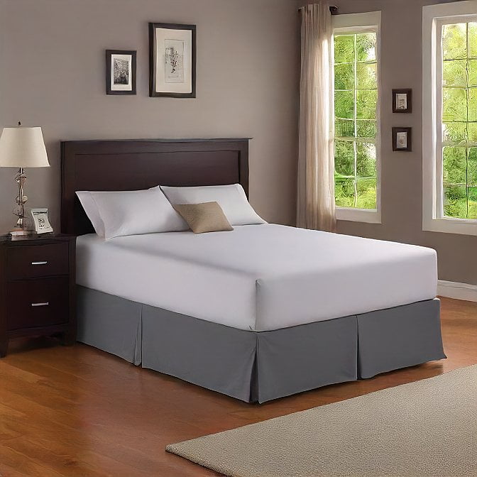 Alive Pixels Bed Skirt Dark Grey Solid 100% Cotton 1-Piece 9" Inch 800TC (Olympic Queen, Dark Grey)