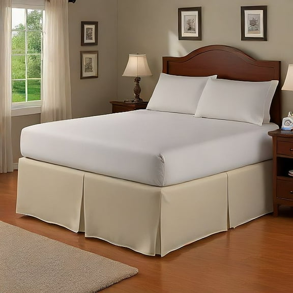 Alive Pixels Bed Skirt Ivory Solid 100% Cotton Split Corner 1-Pc 18" inch Drop 800TC (Twin, Ivory)