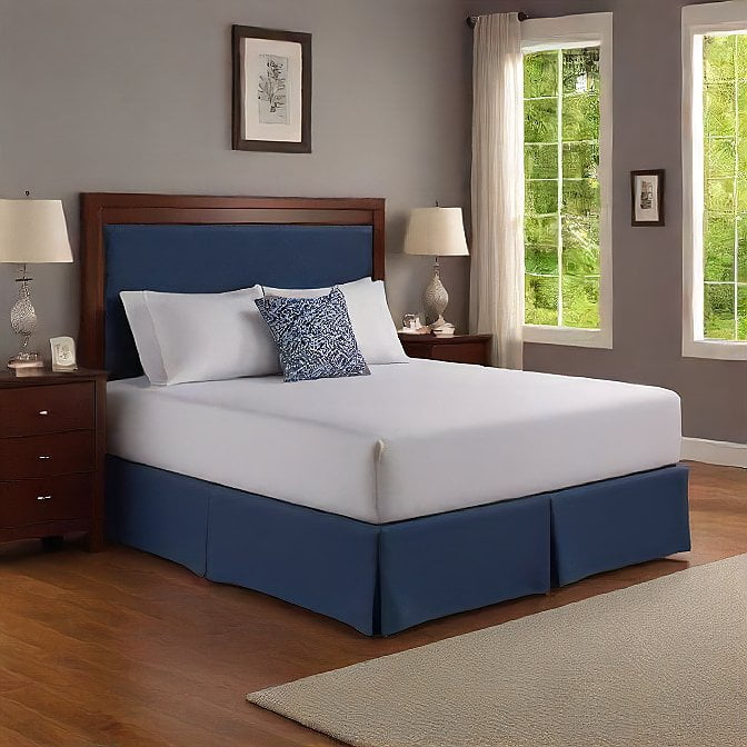 Alive Pixels Bed Skirt Navy Blue Solid 100% Cotton Split Corner 1-Pc 21" inch Drop 800TC (Queen, Navy Blue)