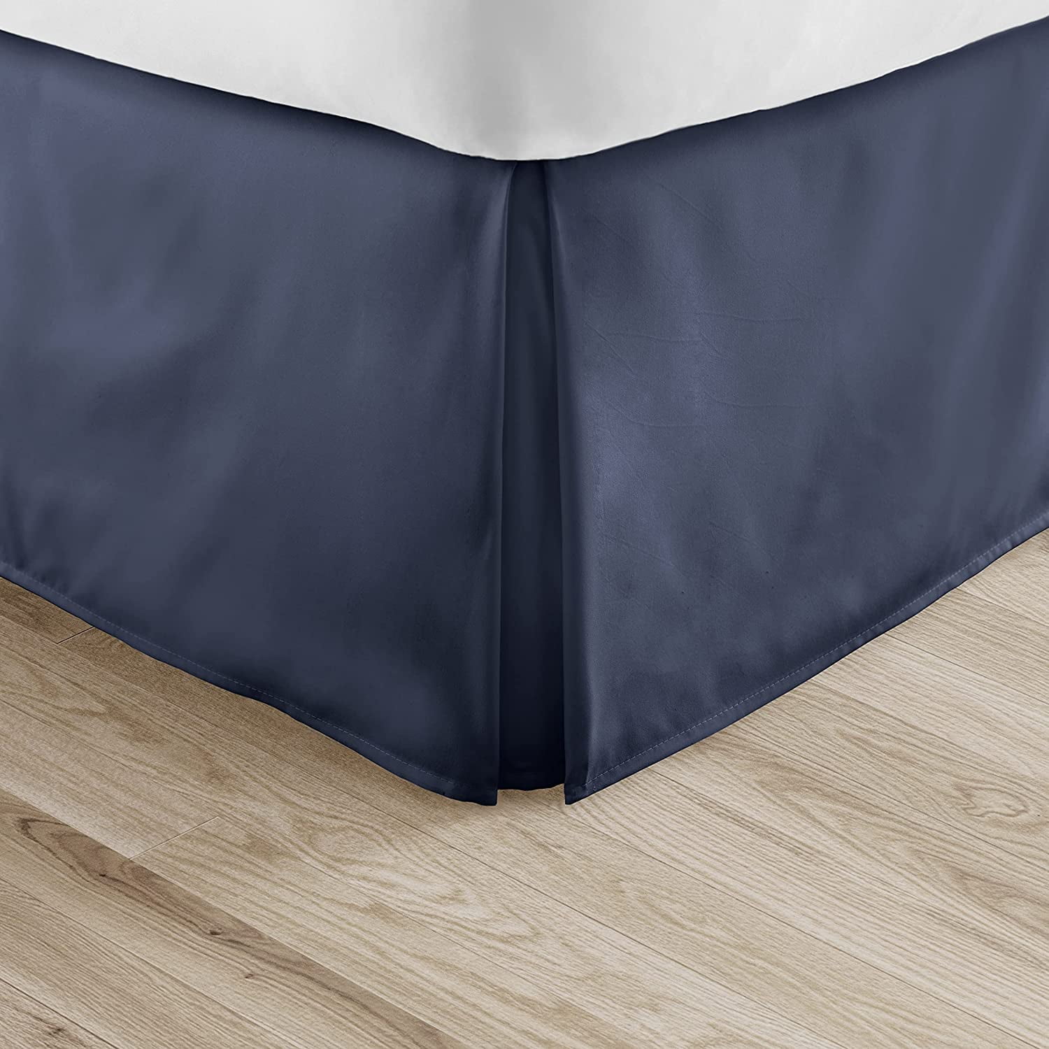 Alive Pixels Bed Skirt Navy Blue Solid 100 Percent Cotton Split Corner Pleated 1-Pc Bed Skirt with 21 Inch Drop 300TC (Full, Navy Blue)