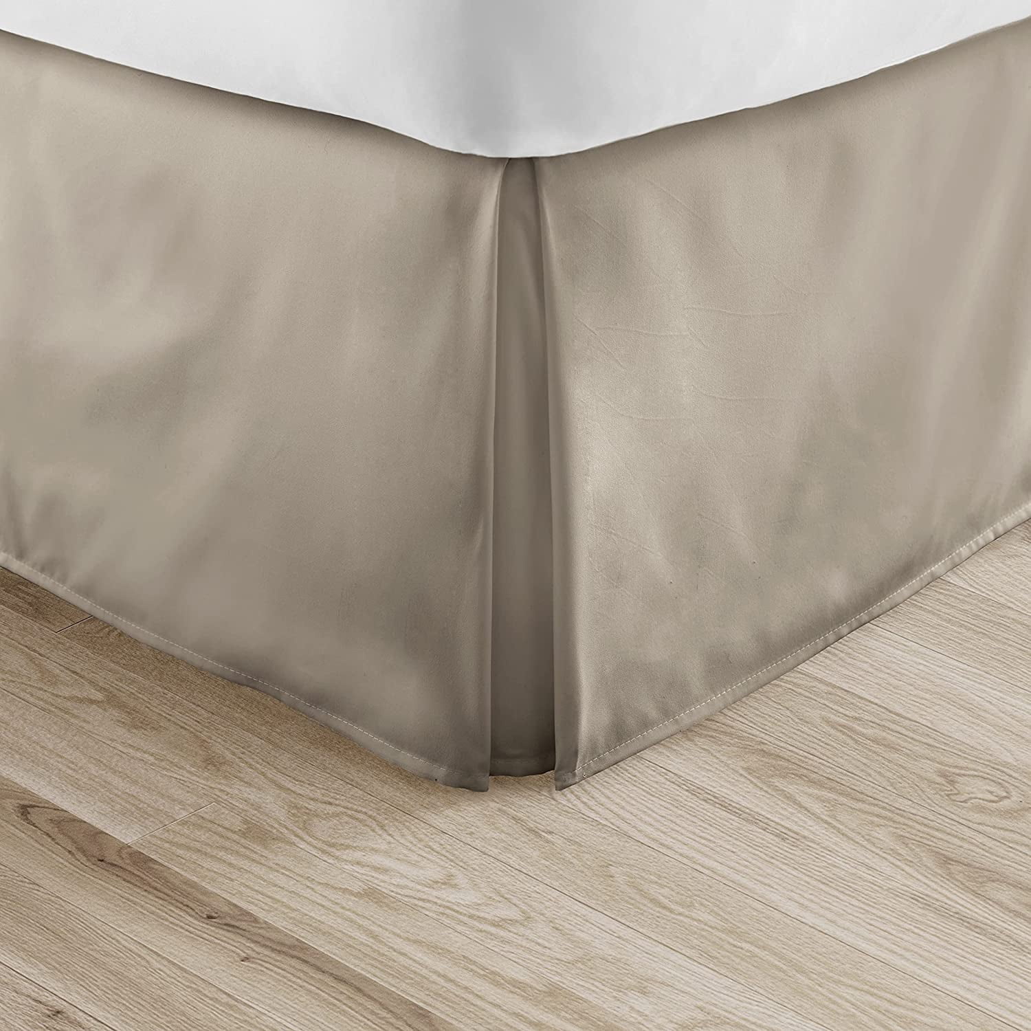 Alive Pixels Bed Skirt Taupe Solid 100 Percent Cotton 1-Pc Bed Skirt with 15 Inch Bed Skirt 300TC (Twin-XL, Taupe)