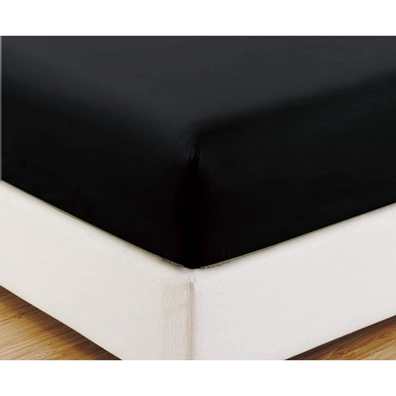Alive Pixels Black Solid 100 Percent Pure Cotton Super Soft Fitted Sheet with 21 Inches Deep Pocket 450TC