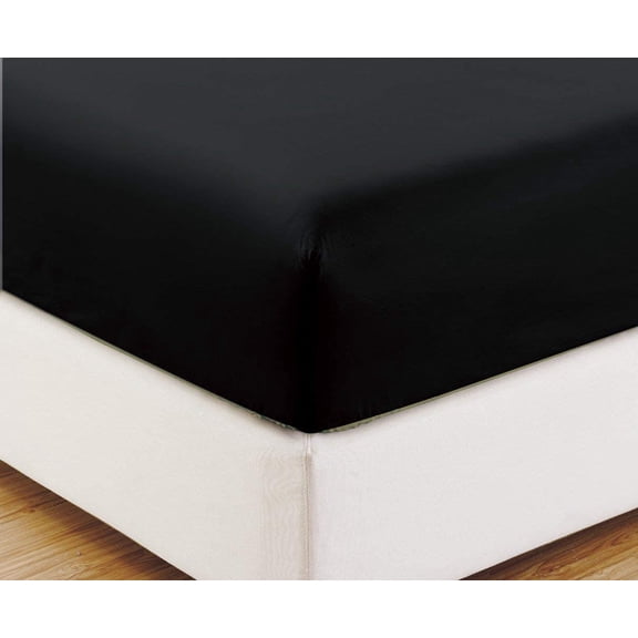 Alive Pixels Fitted Sheet Black Solid 100% Cotton 1Pc 30 Inch Pocket 800TC (Queen, Black)
