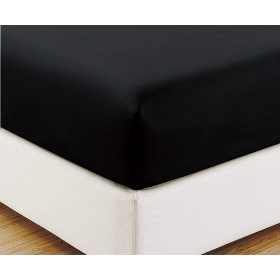 Alive Pixels Fitted Sheet Black Solid Cotton 1Pc 16 inch Pocket 800TC (Full, Black)