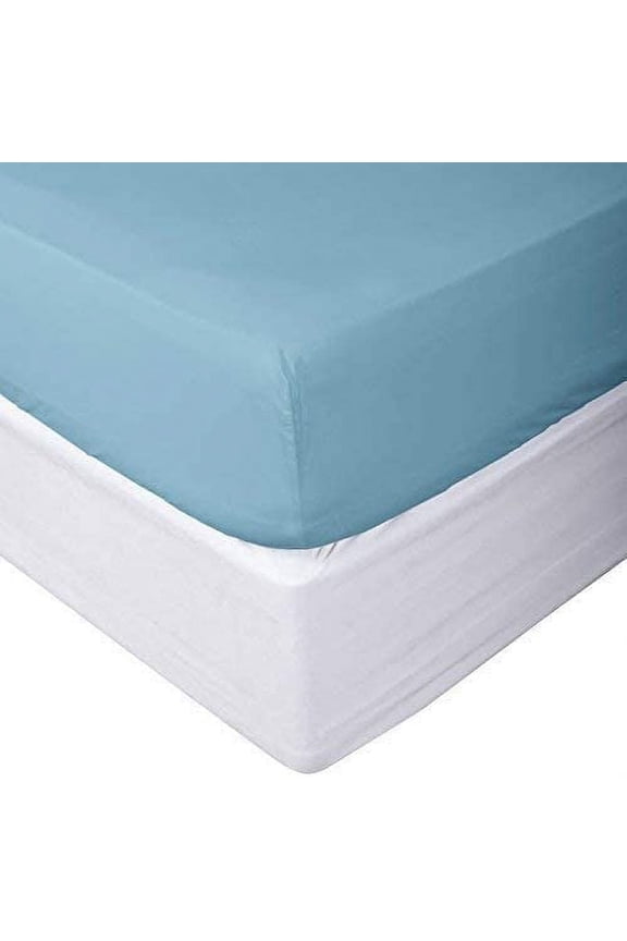 Fitted Sheet Blue Solid 100% Cotton 1Pc 22 inch Pocket 800TC (Twin-XL, Blue)