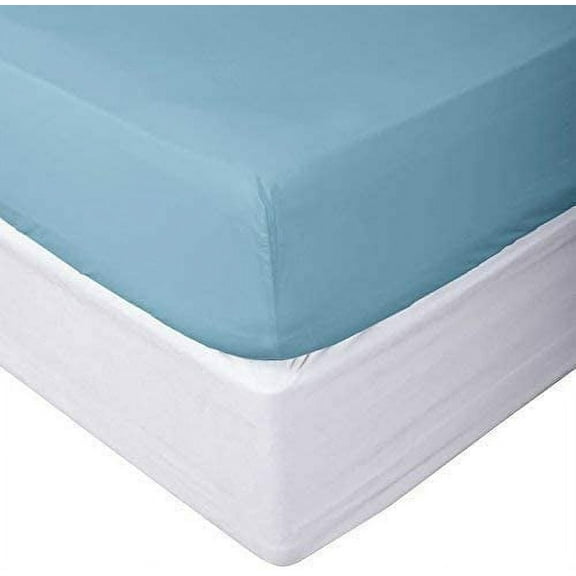 Alive Pixels Fitted Sheet Blue Solid 100% Cotton 1Pc 24 Inch Pocket 800TC (Twin-XL, Blue)