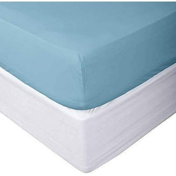 Alive Pixels Fitted Sheet Blue Solid 100% Cotton 1Pc 28 Inch Pocket 800TC (Twin-XL, Blue)