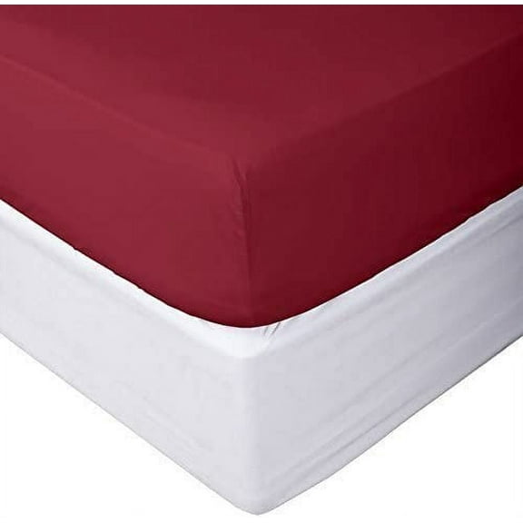 Alive Pixels Fitted Sheet Burgundy Solid 100% Pure Cotton 1-Piece 8" Inch Pocket 800TC (King, Burgundy)