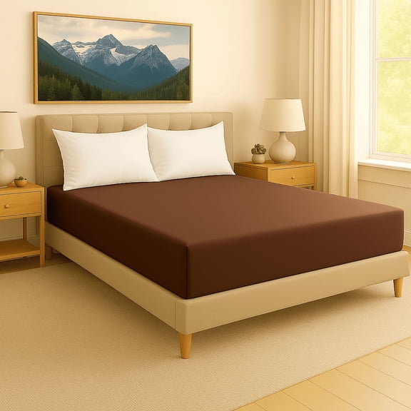 Alive Pixels Fitted Sheet Chocolate Solid 100% Cotton 1-Pc 36" Inch Pocket 410TC (King, Chocolate)