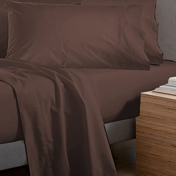 Alive Pixels Fitted Sheet Chocolate Solid 100% Cotton 1Pc 8 inch pocket 600TC (Full, Chocolate)