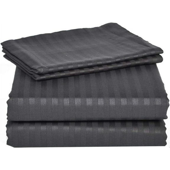 Alive Pixels Fitted Sheet Dark Grey Stripe 100 Percent Cotton 1-Pc Fitted Sheet with 15 Inch Pocket Fitted Sheet 300TC (Twin, Dark Grey)