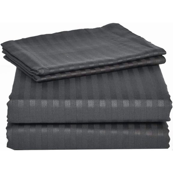 Alive Pixels Fitted Sheet Dark Grey Stripe 100 Percent Cotton 1-Pc Fitted Sheet with 16 Inch Pocket 300TC (Twin, Dark Grey)