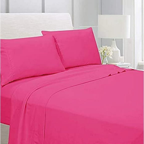 Alive Pixels Fitted Sheet Hot Pink Solid 100% Cotton 1Pc 40 inch Pocket 600TC (Olympic Queen, Hot Pink)