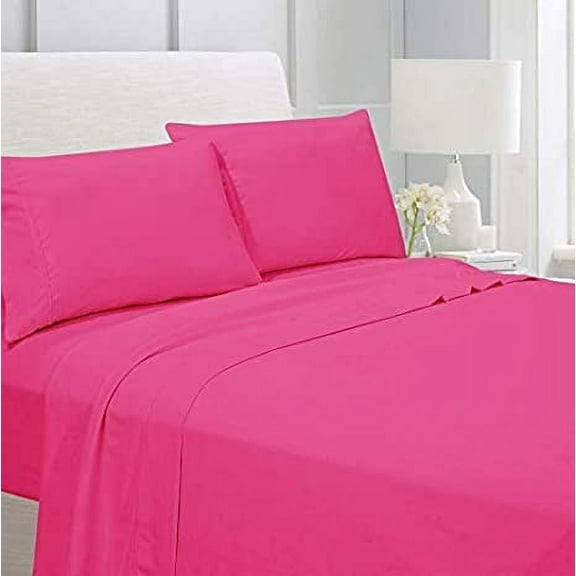 Alive Pixels Fitted Sheet Hot Pink Solid 100% Pure Cotton 1Pc 12" inch Pocket 1000TC (King, Hot Pink)