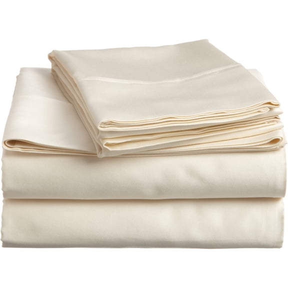 Alive Pixels Fitted Sheet Ivory Solid 100 Percent Cotton 1-Pc Fitted Sheet with 14 Inch Pocket 300TC (Twin, Ivory)