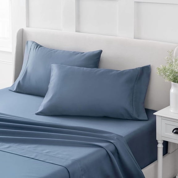 Alive Pixels Fitted Sheet Med Blue Solid 100% Cotton 1-Pc 16" Inch Pocket 410TC (King, Med Blue)