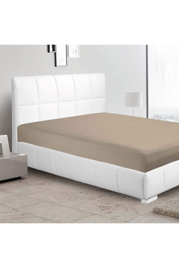 Fitted Sheet Taupe Solid 100% Cotton 1Pc 14 inch Pocket 800TC (Twin-XL, Taupe)