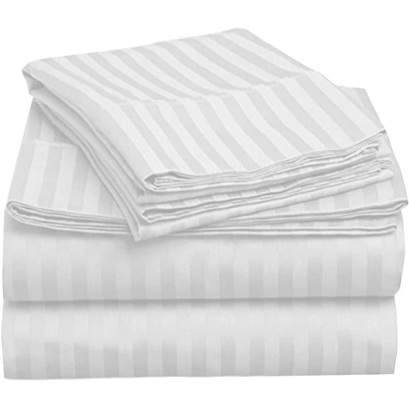 Alive Pixels Fitted Sheet White Stripe 100% Cotton 1Pc 12 inch inch Pocket 800TC (Twin, White)