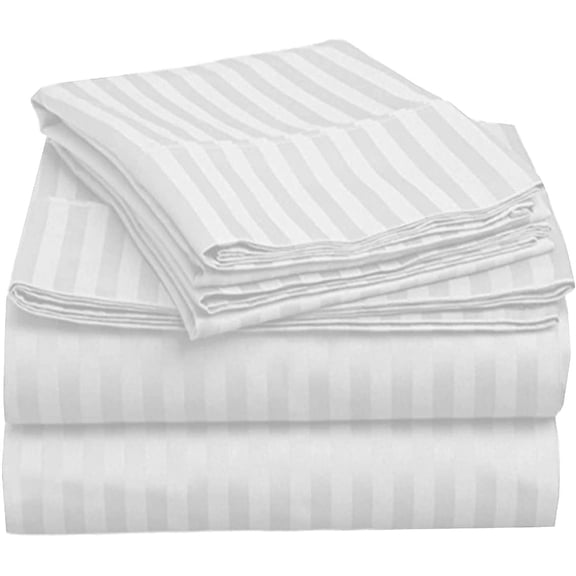 Alive Pixels Fitted Sheet White Stripe 100% Cotton 1Pc 15 Inch Pocket 800TC (Twin, White)