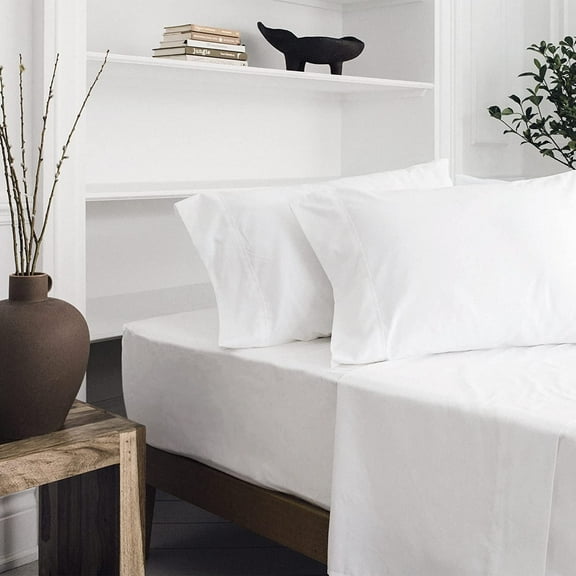 Alive Pixels Flat Sheet with Two Pillow Covers White Solid 100% Cotton 3Pc Set (Twin, White)