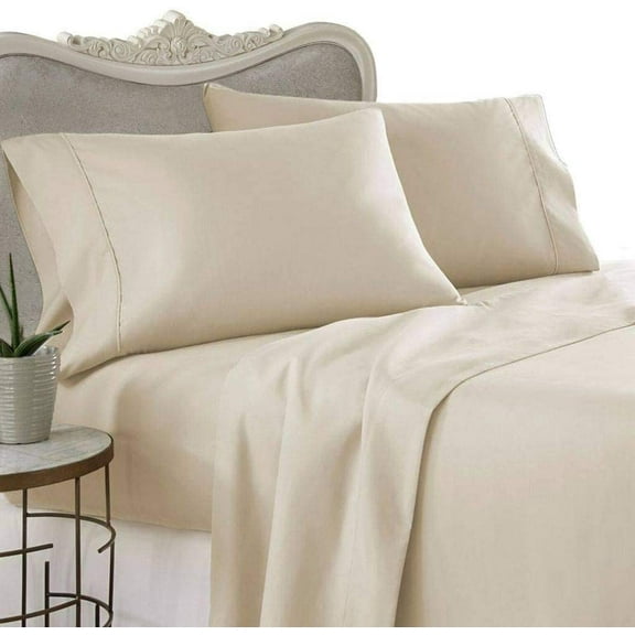 Alive Pixels Sheet Set Beige Solid 100 Percent Pure Cotton Super Soft 4-Piece Sheet Set with 36" Inch Pocket Sheet Set 450TC (Full, Beige)