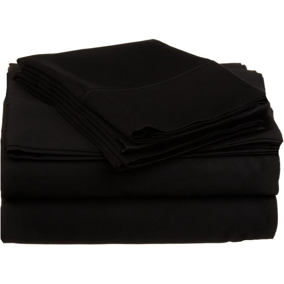 Alive Pixels Sheet Set Black Solid 100% Cotton 4Pc 30 inch Pocket 800TC (Full, Black)