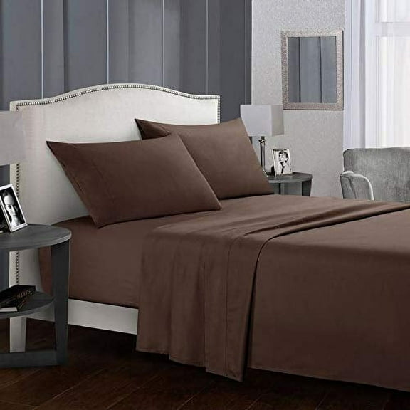 Alive Pixels Sheet Set Chocolate Solid 100% Cotton 4Pc 10 Inch Pocket 800TC (Twin, Chocolate)