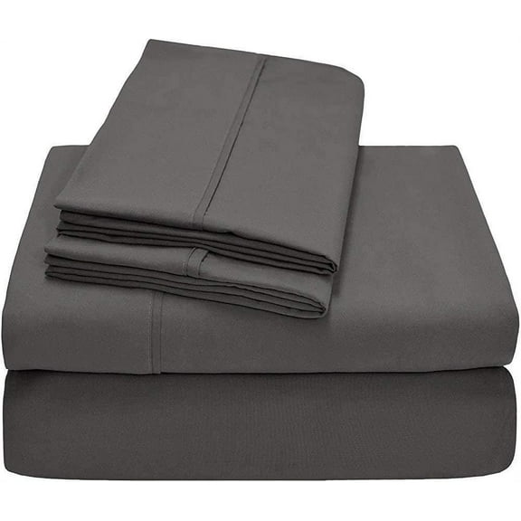 Alive Pixels Sheet Set Dark Grey Solid 100% Cotton 4Pc 34 inch Pocket 1000TC (Twin, Grey)