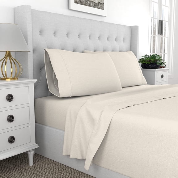 Alive Pixels Sheet Set Ivory Solid 100% Cotton 4Pc 18 inch Pocket 800TC (Full, Ivory)
