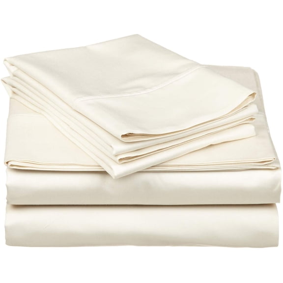 Alive Pixels Sheet Set (Pack of 2 Set) Ivory Solid 100% Cotton 15 Inch Fitted Sheet 800TC (Olympic Queen, Ivory)