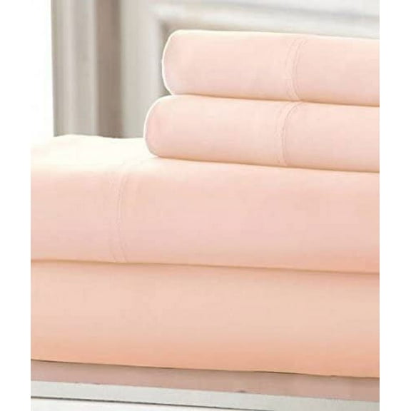 Alive Pixels Sheet Set Peach Solid 100% Cotton 4-Pc 15" inch Pocket 1000TC (Olympic Queen, Peach)